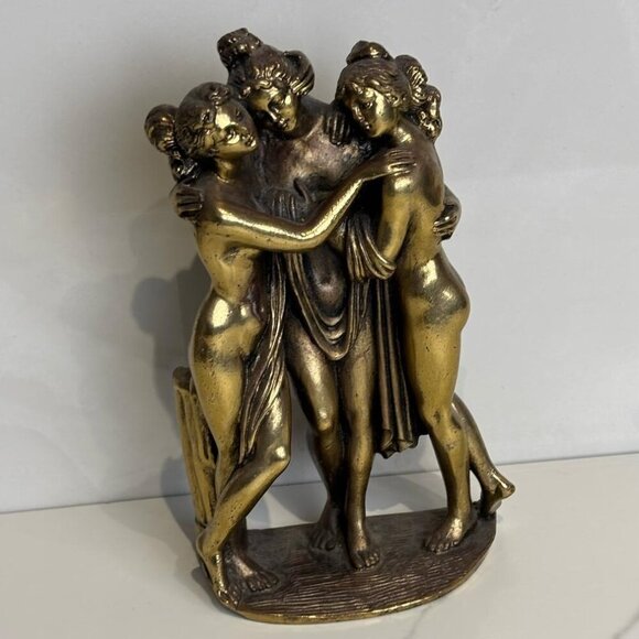 The Three Graces Beauty Charm Statue Sculpture Table Top Gold Size 9x5 - Picture 1 of 6